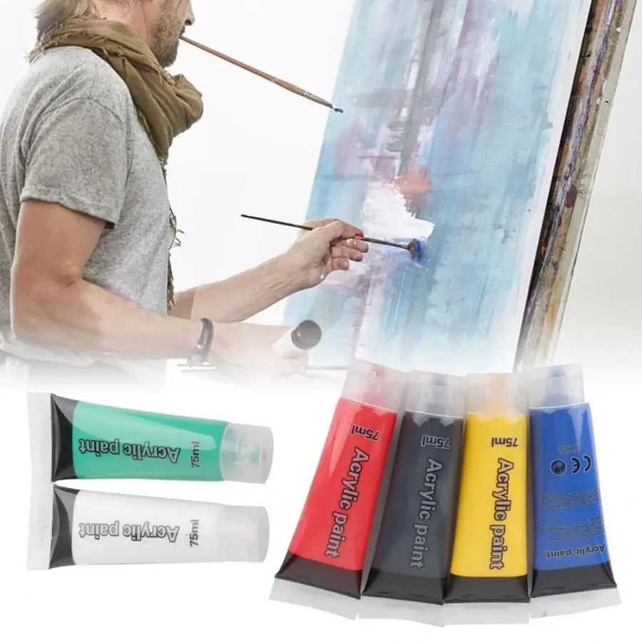 

Watercolor Drawing 12 Pen 6 Bottle 75ml Acrylic Pigment and 2 Palette Brush Painting Kit