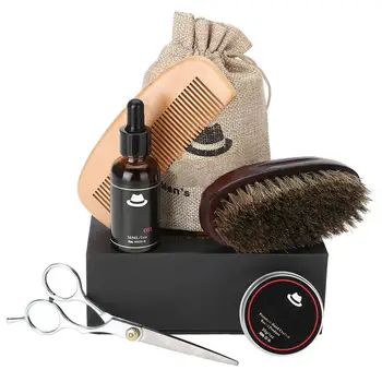 

5pcs Beard Care Kit Moustache Balm + Beard Oil + Wood Comb + Beard Brush + Beard Scissor