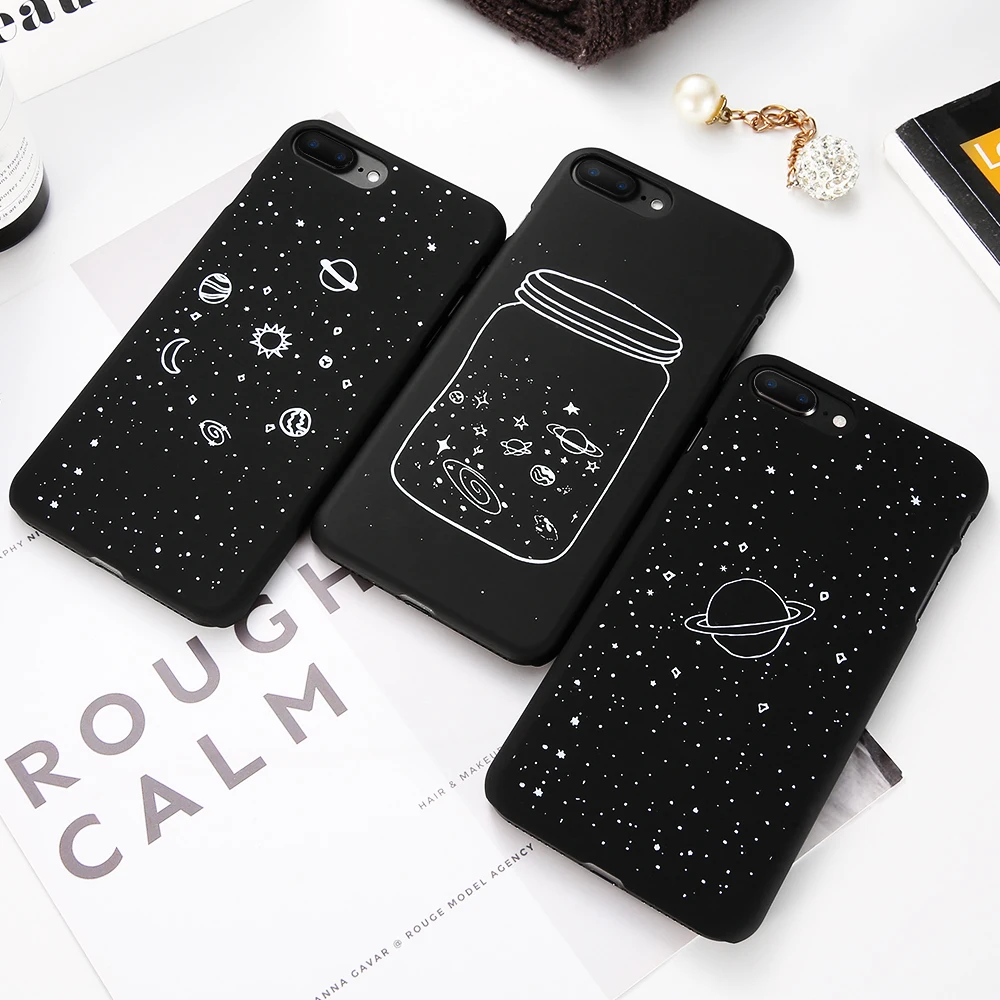 KISSCASE Space в мультипликационном чехол для iPhone X 10 5 5S 6 6s 7 8 Plus милый черный планета