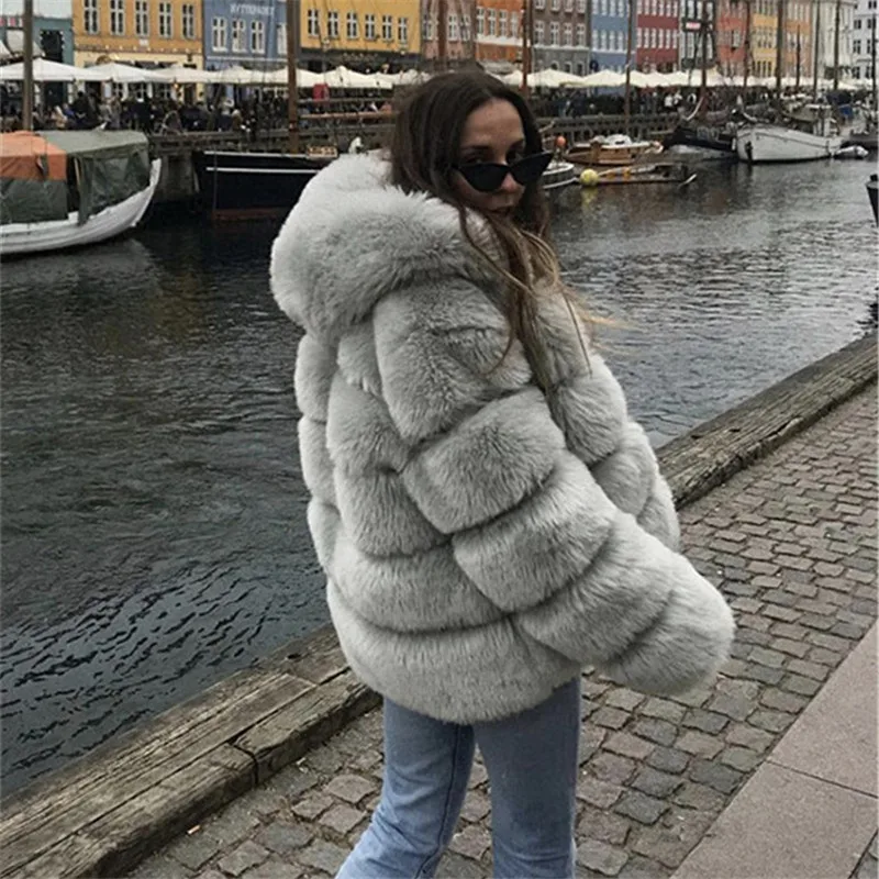 Женское зимнее пальто из искусственного меха 4XL куртка лисьего женская теплая
