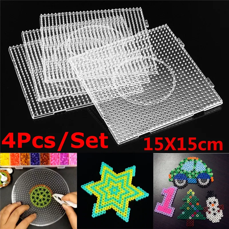 

4Pcs 14.5x14.5cm Transparent Splicing Beads Template Square DIY Hama Perler Beads Pattern Design Plywood Model Pegboards Toys