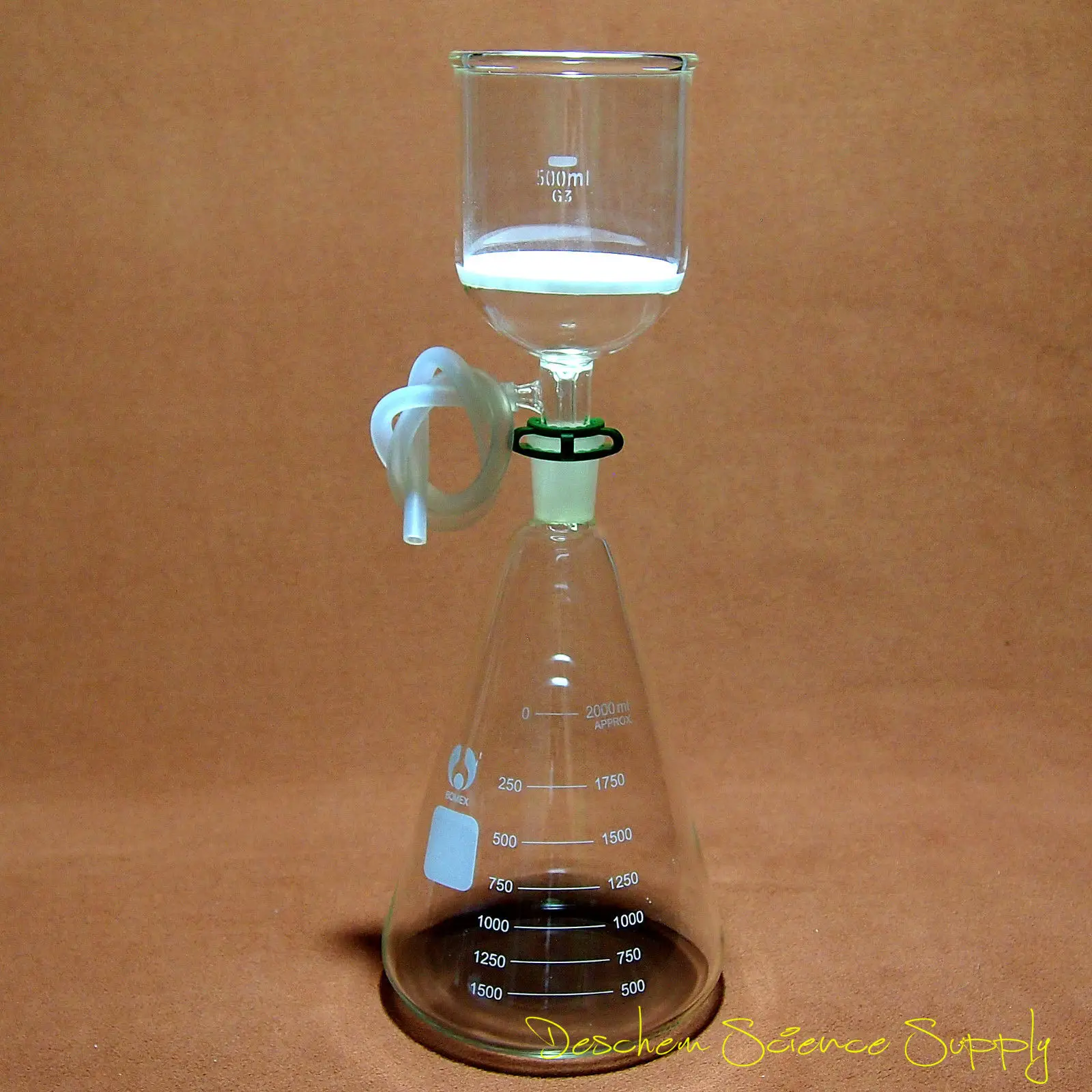 2000ml, 유리 흡입 여과 키트, 500ml 부흐너 깔때기 및 2L Erlenmeyer 플라스크