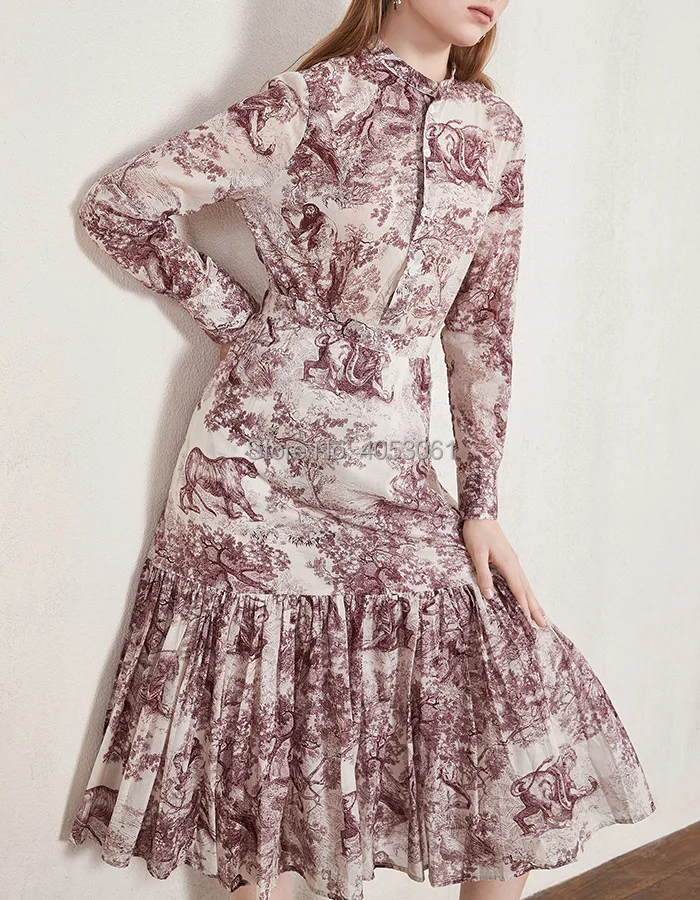 

Cotton Stylish Forest & Animal Printing Long Blouse Top - Bopstyle 2019ss Grey/Blue/Burgundy Female Print Blouse Shirt