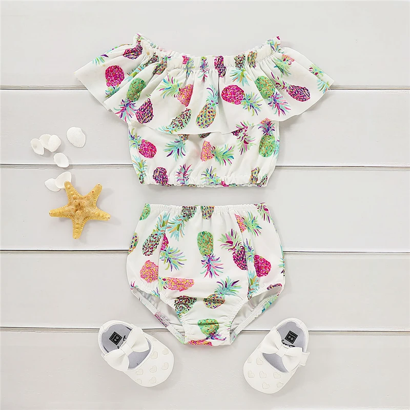 

Floral Pineapple Sleeveless Swimwear Ruffle Bathing Suit Bikini Outfits Swimsuit Costume 2Pcs Toddler Kids Baby Girl Clothes Set