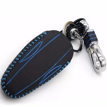 

Blue PU Leather Smart Remote Key Fob Case Holder Cover For Tesla Model S
