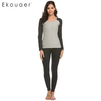 

Ekouaer Pajamas Set Women Thermal Underwear Fall Winter Sleepwear Long Sleeve Shirts And Full Pants Warm Homewear Pajama Sets