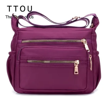 

TTOU Women Casual Messenger Bag Female Nylon Shoulder Bag Zipper Crossbody Bag Girl Daily Multilayer Bag