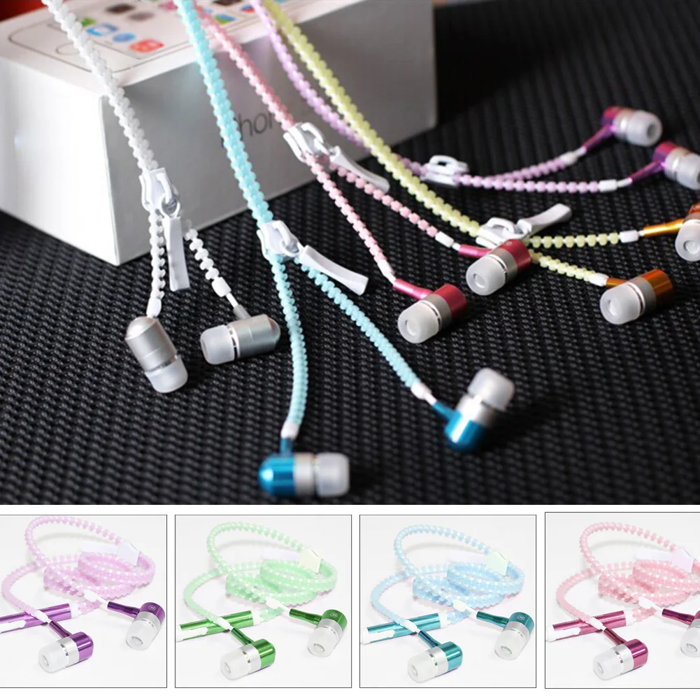 

6 Color Glow Luminous Light Metal Zipper Earphone Glow In The Dark Earphones Headset