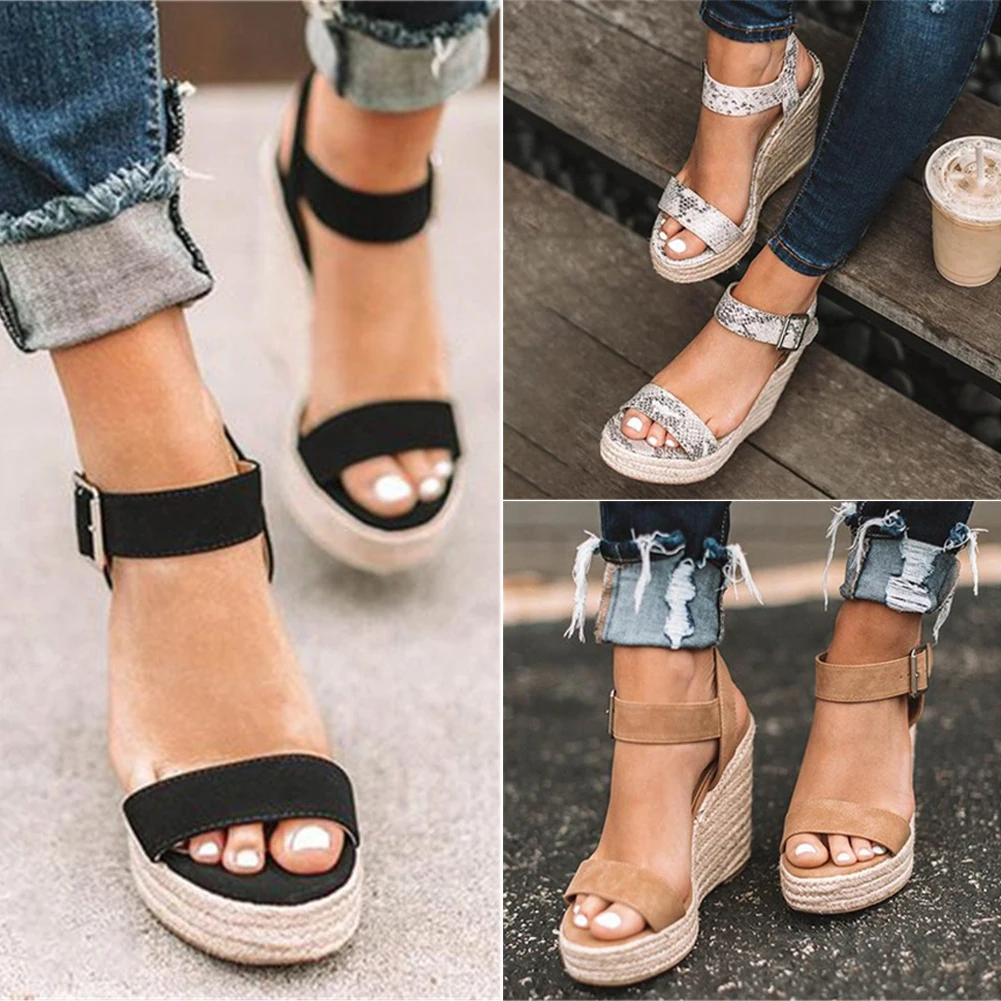 

Platform Wedges women's Sandals 2019 Cover Heel Flock Gladiator Buckle Strap Mixed Colors Summer Shoes Woman Sandalias Mujer
