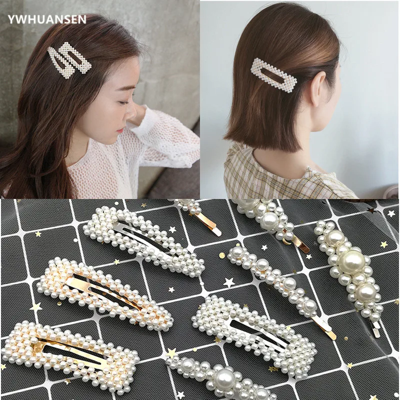 

YWHUANSEN French Romantic Imitation Pearl BB Clip Duckbill Hair Clip Japanese Girl Hairpin Women Headdress Lady Hair Accessories