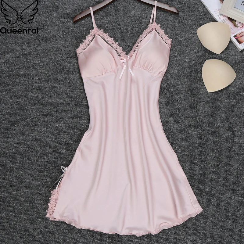 Queenral сексуальные кружевные ночные рубашки для женщин летнее ночное белье шелк
