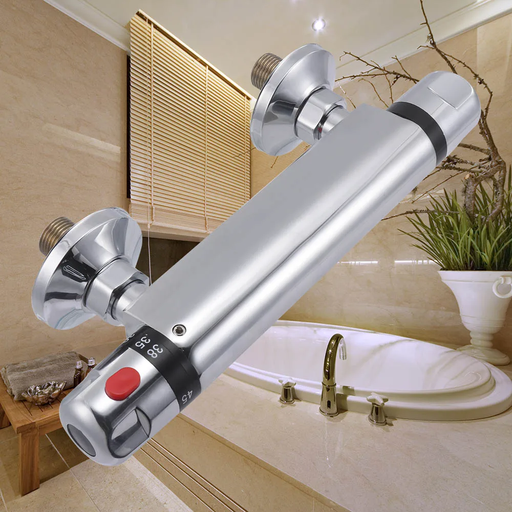 

Thermostatic Shower Faucet Wall Mounted Double Handle Faucet Spout Filler Diverter Chrome Bathtub Valve Faucet Mixer Tap