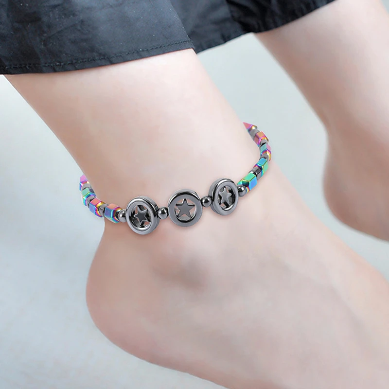 2018 estrella hematita magnética salud pérdida de peso adelgazante tobilleras para mujer moda Vintage hecho a mano pulsera pie joyería| Tobilleras| - AliExpress