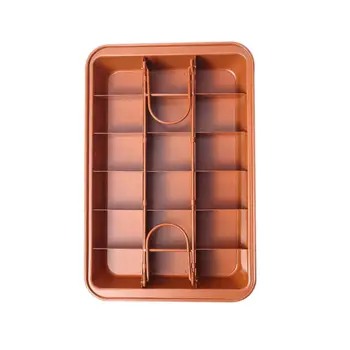 

LUDA Non-Stick Brownie Pan Tin With Dividers,Heavy-Duty Divided Brownie Tray,18-Cavity,12 By 8 Inches,Dark Gold