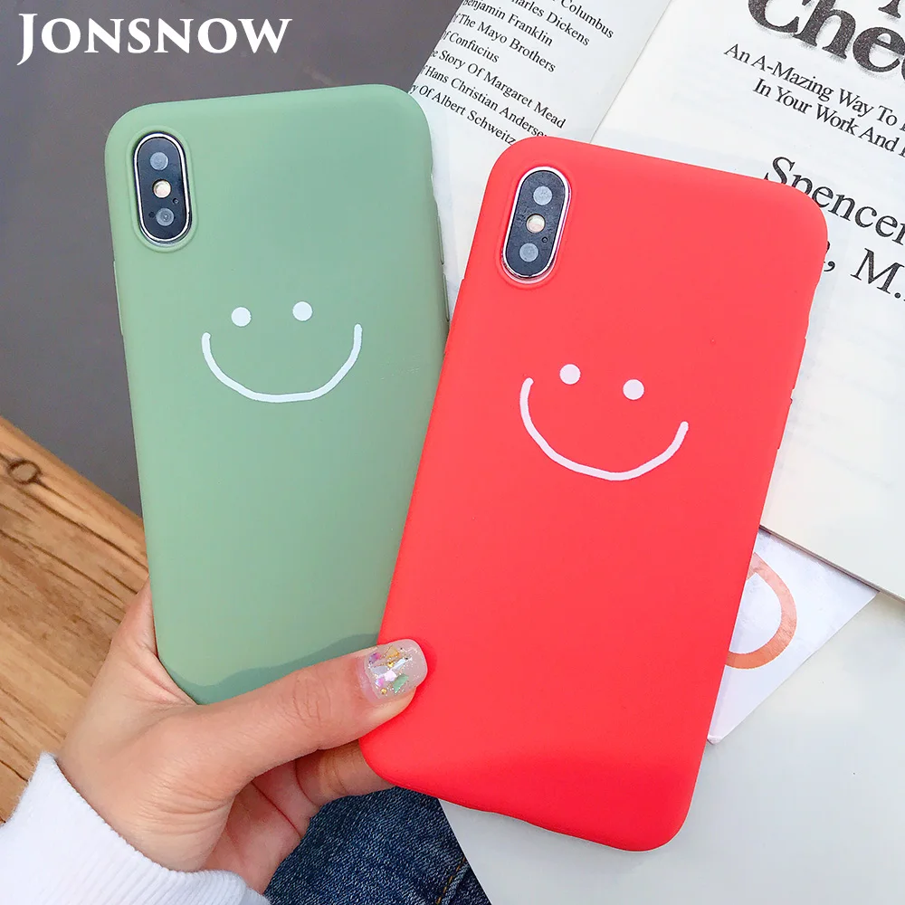 JONSNOW Phone Case for iPhone X XR XS Max Candy Color Smiley Pattern Soft Silicone 7 7+ 8 6S 6 Plus Back Cover |