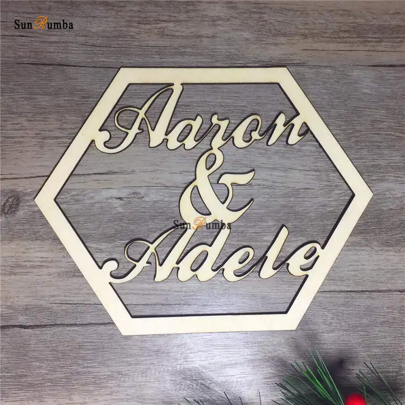 

Wedding Sign Personalized Custom Name Hexagonal Style Decor Wooden Hanging Signs Rustic Wedding Decoration Wood PhotoBooth Props