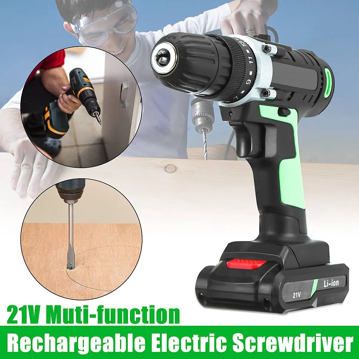 

21V Electric Screwdriver Lithium-ion Battery Rechargeable Cordless Electric Drill Hole Screwdriver Driver Power Tool LED Light