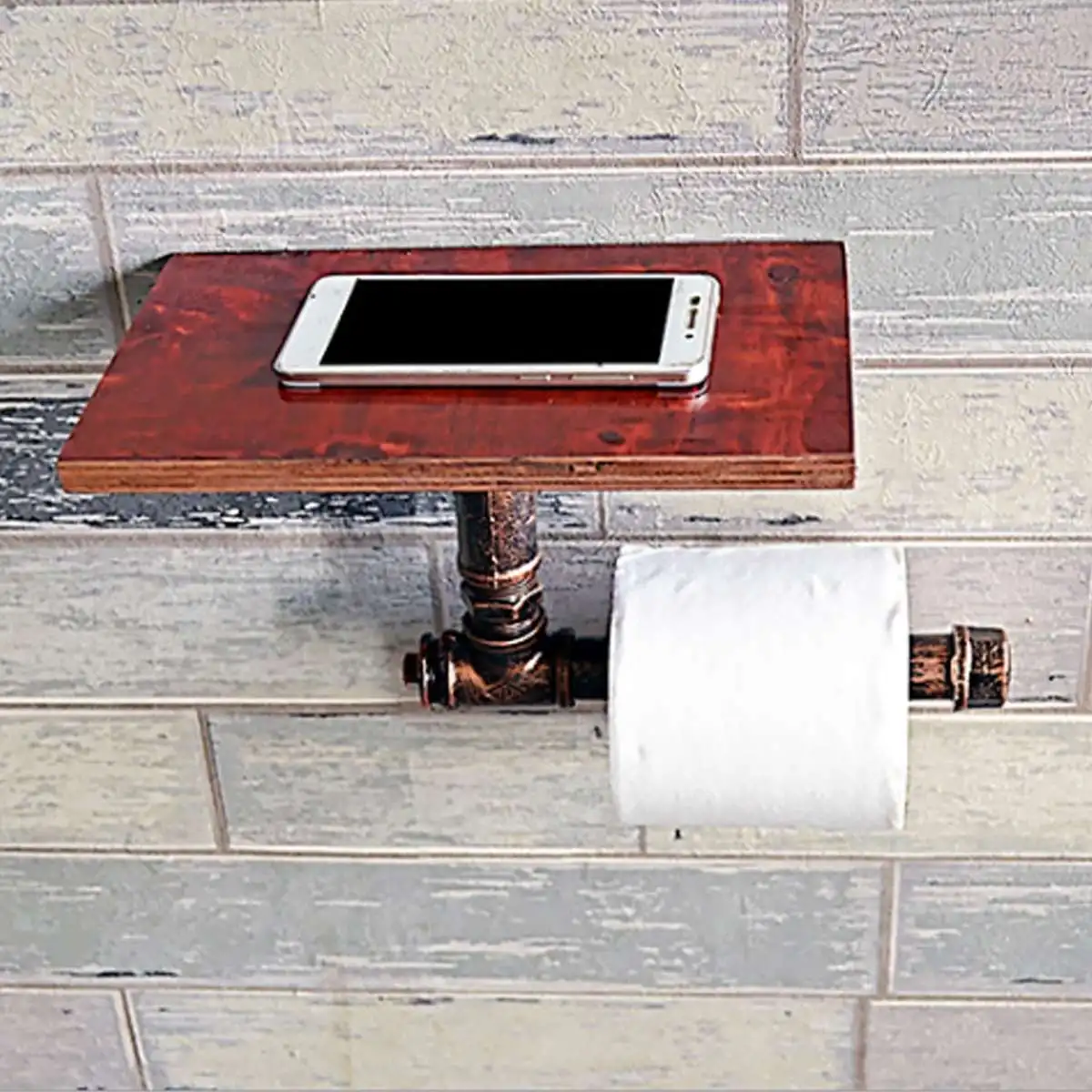 

Toilet Paper Holder Metal+Wood Kitchen WC Paper Holder Industrial Retro Wall Mount Metal Pipe Toilet Paper Holder Roller