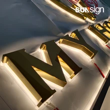 Открытый 3D Водонепроницаемый diy дизайн задняя подсветка светодиодный Золотой буквенные вывески
