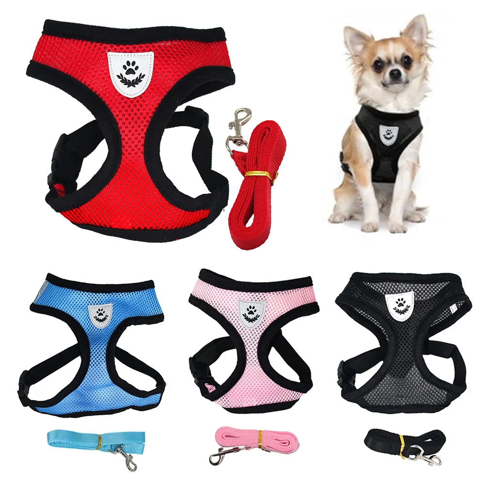 

Soft Breathable Pets Dog Cat Adjustable Mesh Harness and Leash Set Air Nylon Mesh Clothes Accessories Puppy Teddy Vest Net New