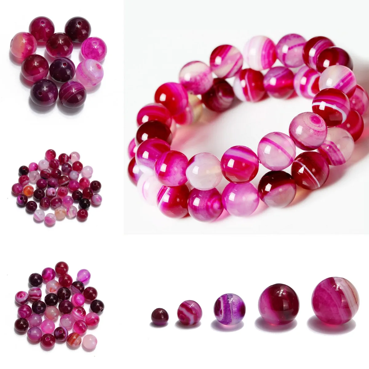 

4-12mm Stripes Agate Gemstone Beads Round Spacer Loose Beads Assorted Color Loose Spacer Beads For DIY Jewelry Accessories