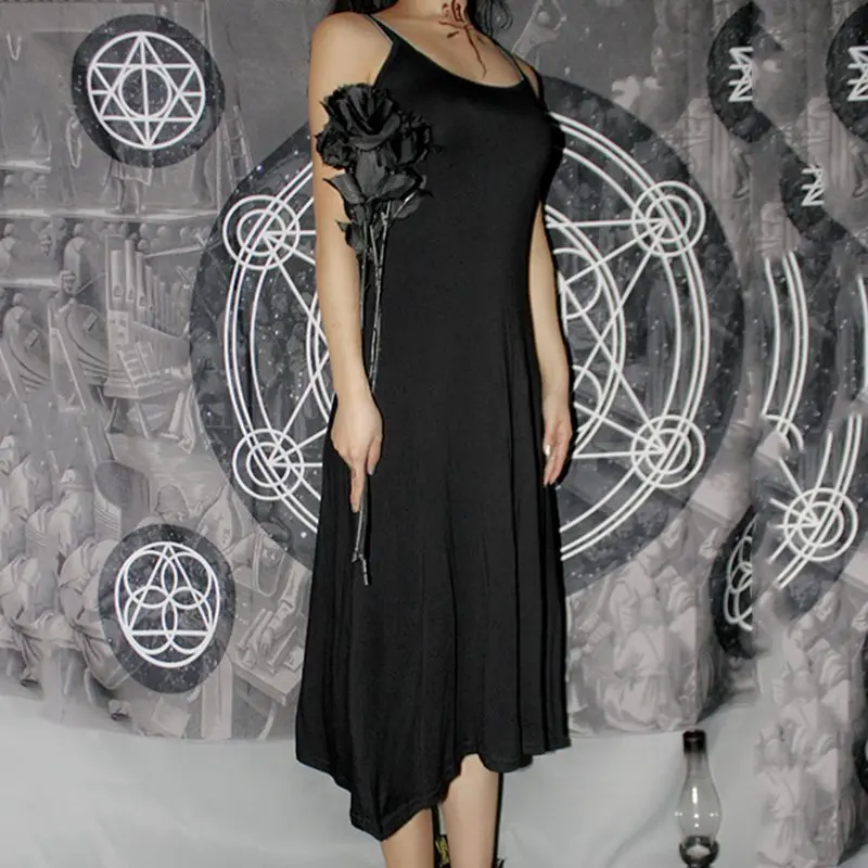 

Party Sexy Backless Midi Dress Elegant Evening Women Hollow Gothic Pentagram Black Summer Simple Fashion Ladies Strap Dresses