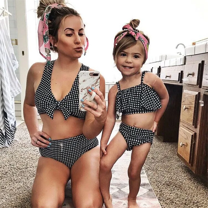 de Bikini para madre e hija, a cuadros de cintura con sujetador