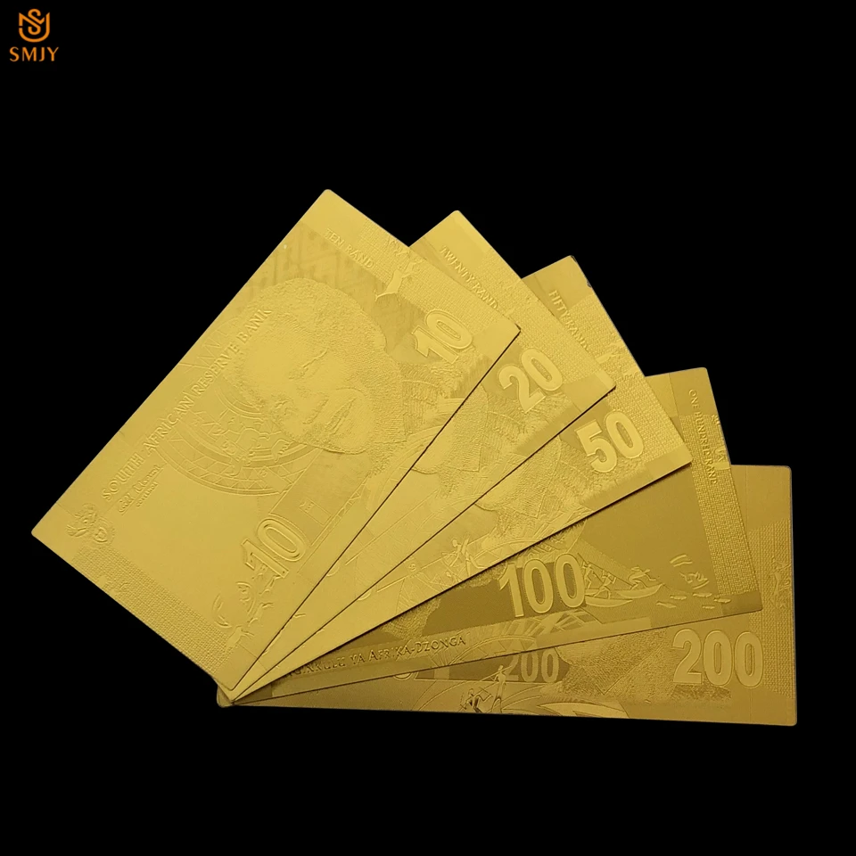 5Pcs/Lot Hot Sales Pure Gold 999 South African Banknote Set 10/20/50/100/200 Rand Bill Paper Money For Collection | Дом и сад
