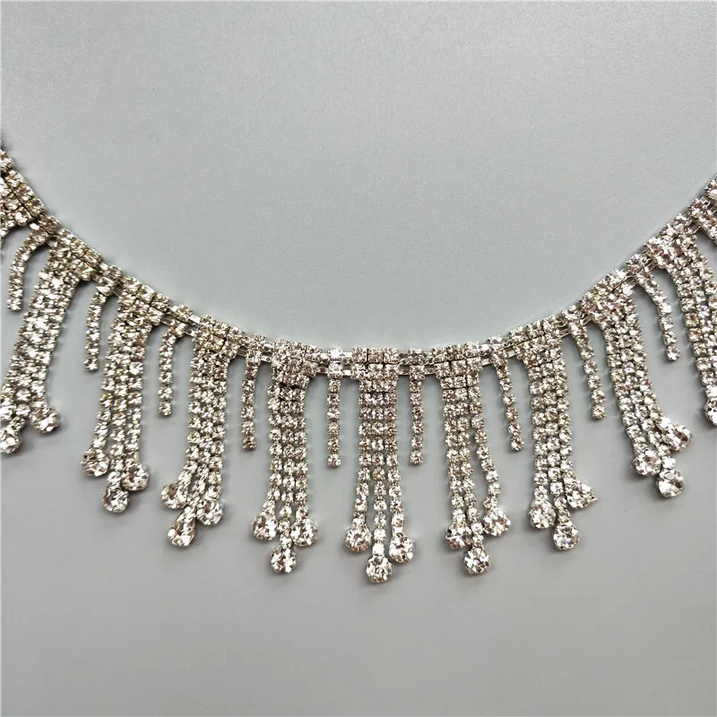 

1 yard 4.6CM Crystal Rhinestone Chain Tassel Cup Chain Silver Sewing on DIY Collar Headwear Accessories Wedding Dress Decoration