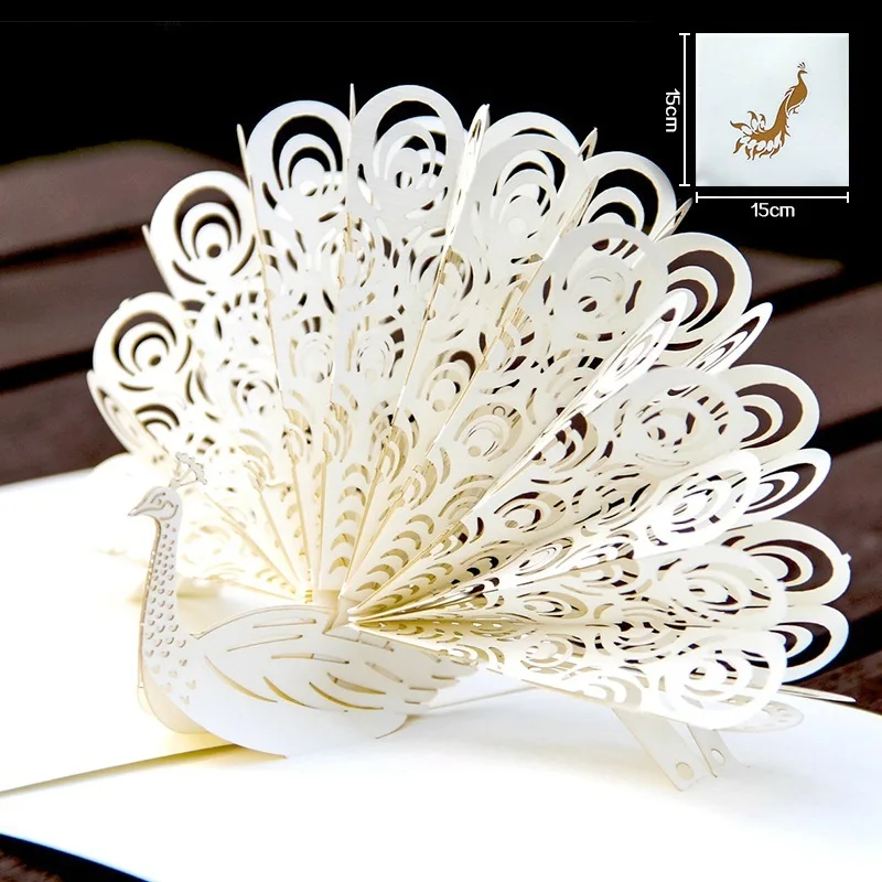  3d Paper Peacock Pop UP Cards Valentines Day Gift Postcard Stickers Wedding Invitation Greeting Car - 32994930774