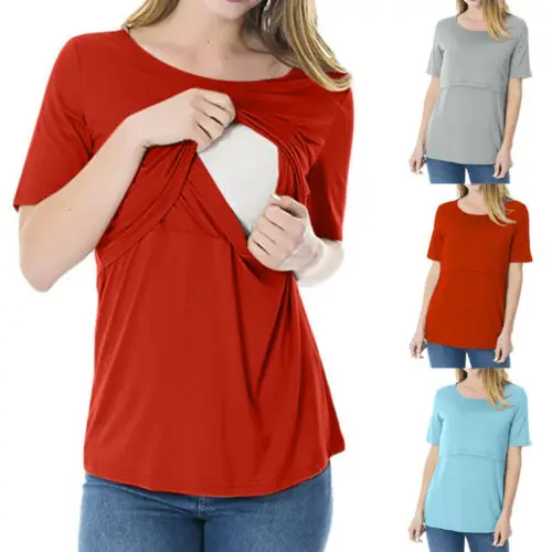 

New Fashion Women Summer Maternity Clothes Nursing Top Breastfeeding Tee T-shirt Doubled Layered