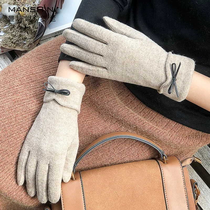 Wool blends gloves ladies add velvet thickening telefingers gloves winter warm student gloves touch screen winter gloves 0813