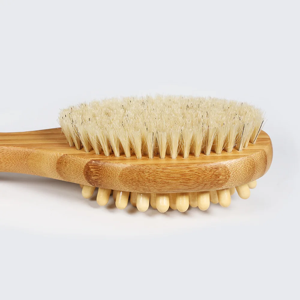 1 ud. Natural cerdas bambú mango baño ambos lados cepillo ducha cuerpo cepillo trasero LIMPIADOR EXFOLIANTE masaje cepillo para hombres las mujeres