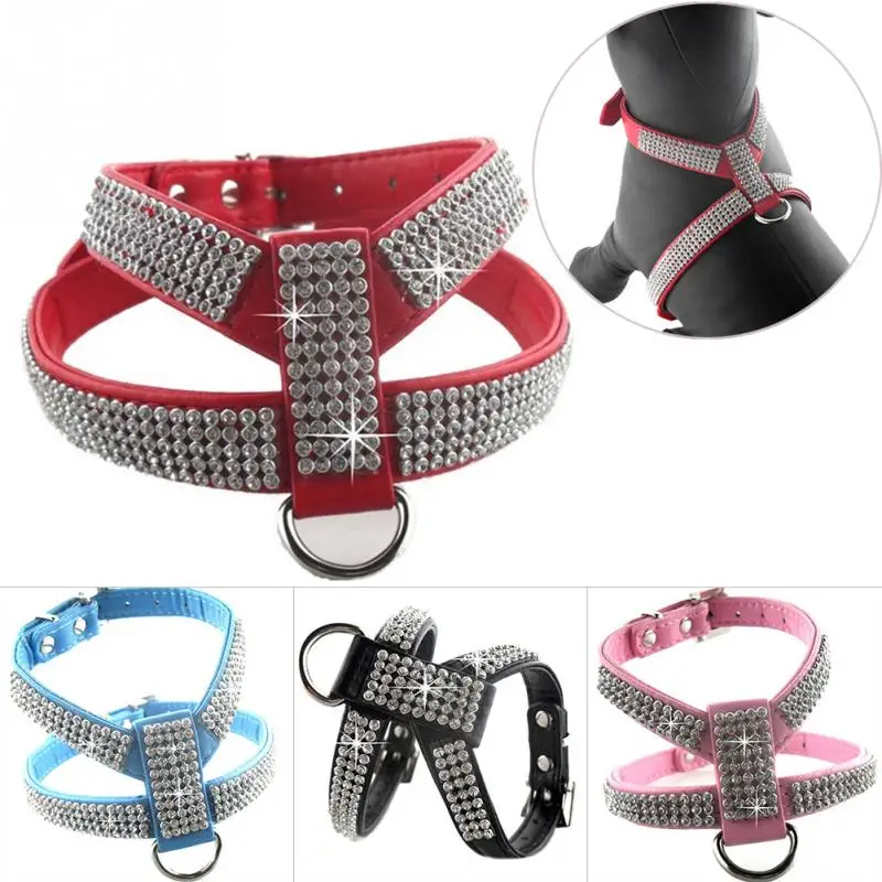 

Rhinestone Vest Collars Chain Puppy Cat Pet Dog Harness Leash Lead Set Dog Chest Straps Accessories