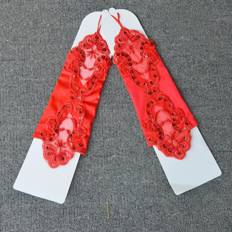 Flower Girl Gloves Wedding Dress Accessories White Children Long Gloves Without Finger Lace Suture Beads Sleeves D