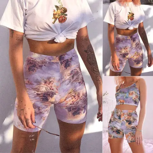 Women Angel Print Shorts High Waist Streetwear Elastic Waist Shorts Summer Women Fashion Shorts Feminino 2019 New Arrival Women Angel Print Shorts High Waist Streetwear Elastic Waist Shorts Summer Women Fashion Shorts Feminino 2019 New Arrival