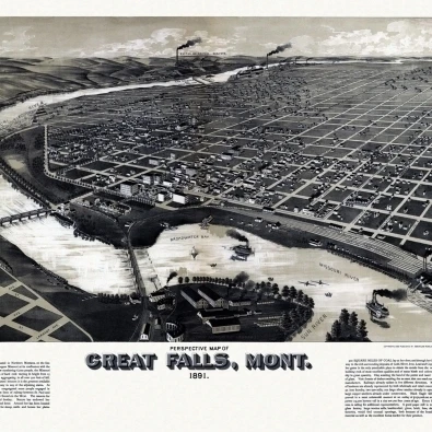 Historic Map of Great Falls Montana 1891 Cascade County Poster Print (36 x 54)|Plaques &amp; Signs ...