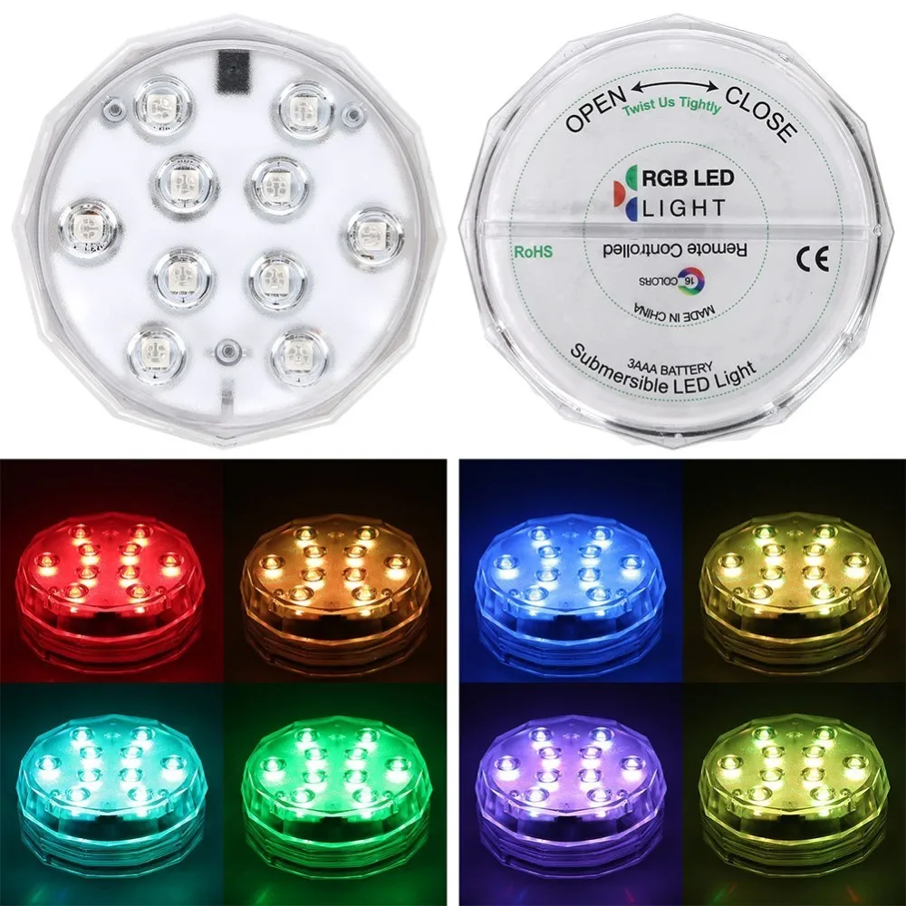 10 Led RGB погружной светильник с дистанционным управлением подводная Ночная лампа