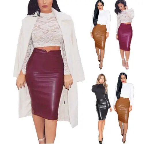 

New Fashion Women High Waisted Pencil Skirt Bodycon PU Leather Short Mini Skirt Ladies Clubwear Outfits Clothes