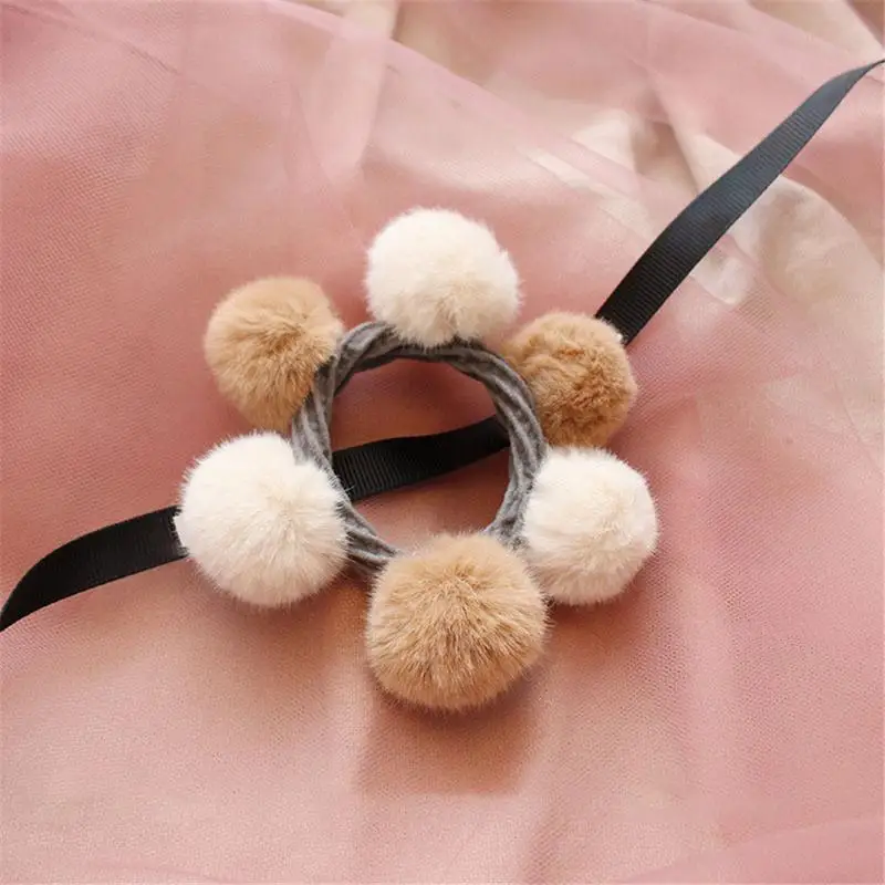 Women Hair Accessories Colorful Pompon Elastic Hair Bands Rings Cute Creative Faux Fur Ball Hair Lovely Hair Accessories