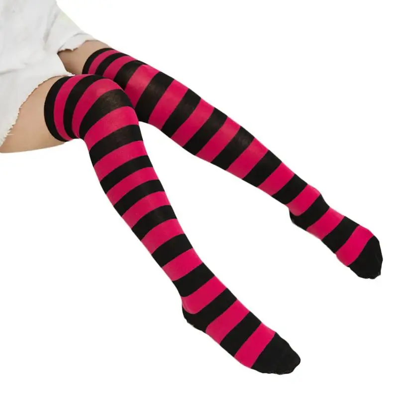 

Women Thigh High Stockings Japanese Style Striped Cotton Bottoming Thin Stockings Non-Slip Over Knees Stockings Student 16 Color