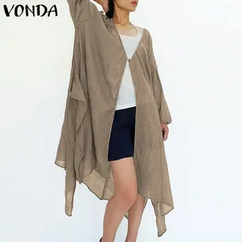 

VONDA Women Blouse Shirt 2020 Summer Casual Loose Long Sleeve Cardigans Shirts Tops Sexy Long Beach Wear Blusas Plus Size 5XL