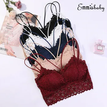 

2019 New Sexy Women Lace Crochet Bralette Bra Bustier Crop Top Floral Cami Padded Tank Tops
