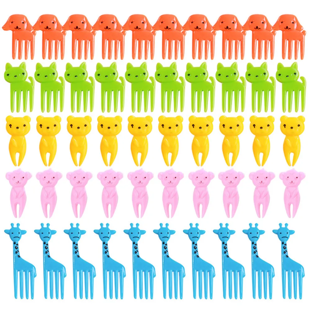 50 шт Смешанные фруктовые вилки животные многоразовые милые вилка с рисунком из мультфильма выбор для сэндвича Bento закусок
