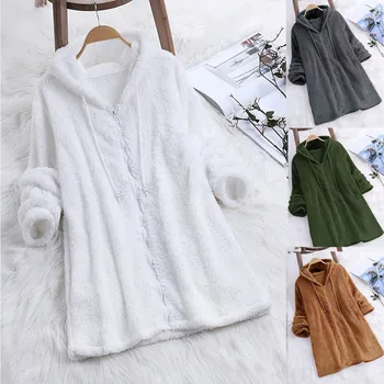 

Women Autumn Long Sleeve Coat Fleece Zipper Fly Hooded Solid Color Sweatshirts solid long sleeve pullovers oversized hoodie