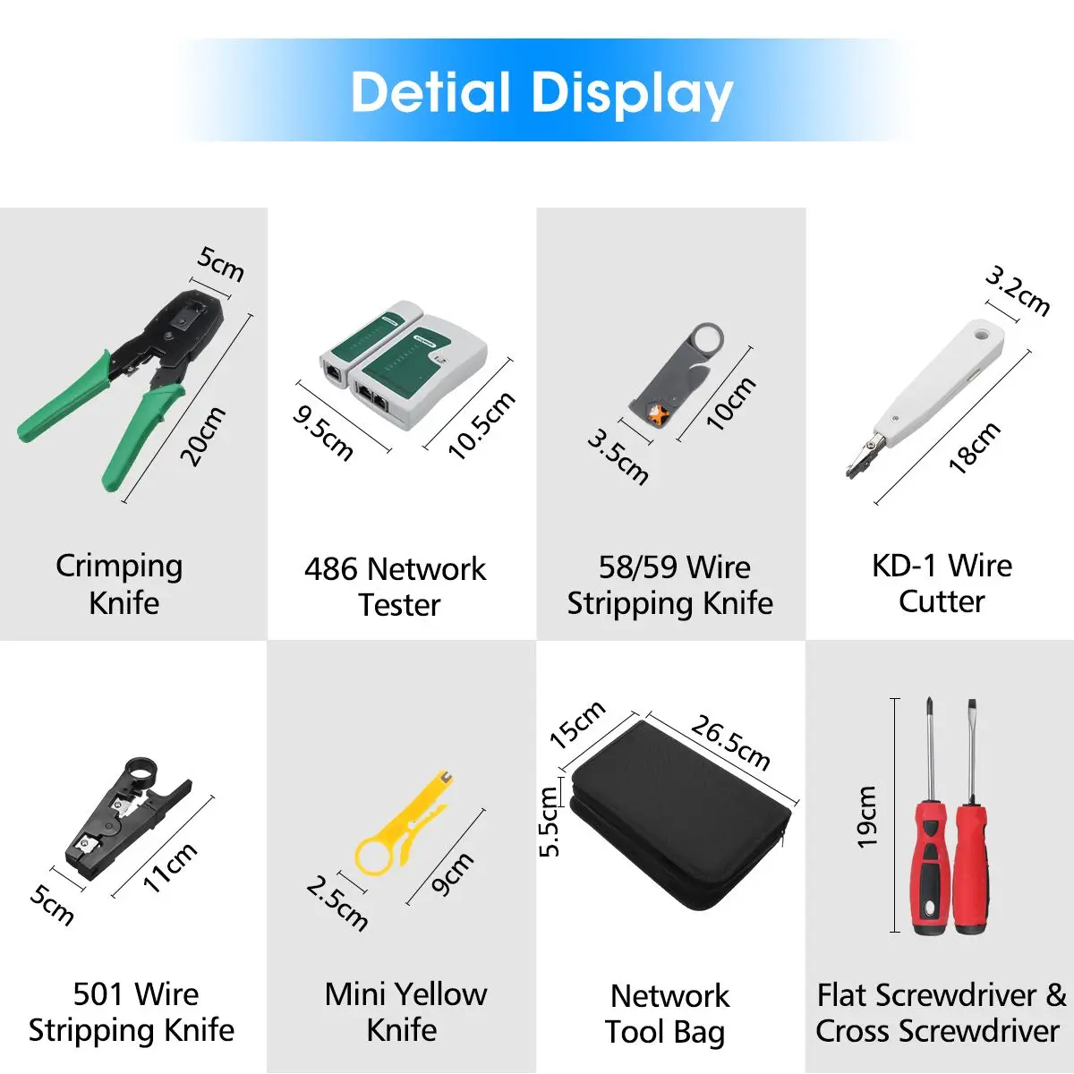 Набор инструментов для ремонта кабелей RJ45 RJ11 RJ12 CAT5 CAT5e 18 шт.|Сетевые инструменты| |