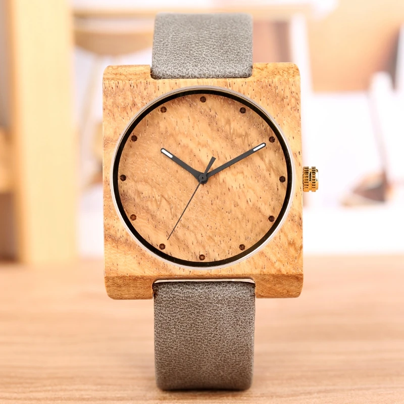 Unique Retro Square Shape Dial Wood Watch Men Clock Female Leather Band Unisex Ultra-light Woody Watches for Men Women Ulzzang