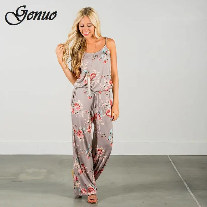 Super Comfy Floral Jumpsuit Fashion Trend Sling Print Loose Piece Trousers Genuo Super Comfy Floral Jumpsuit Fashion Trend Sling Print Loose Piece Trousers Genuo