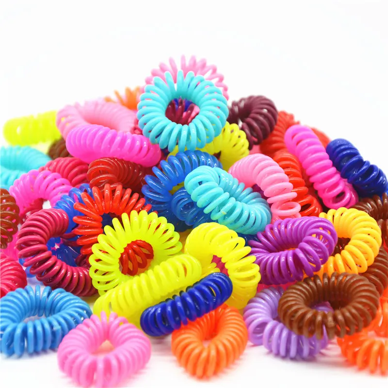 

New Arrival Cute Girls Elastic Hair Ties/Rope 2017 Hair Telephone Line Ponytail Holder Women 100 piece/lot Black/Mix Color