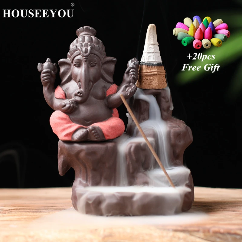 Благовония в форме Будды Ganesha + 20 бесплатных конусов креативный держатель для